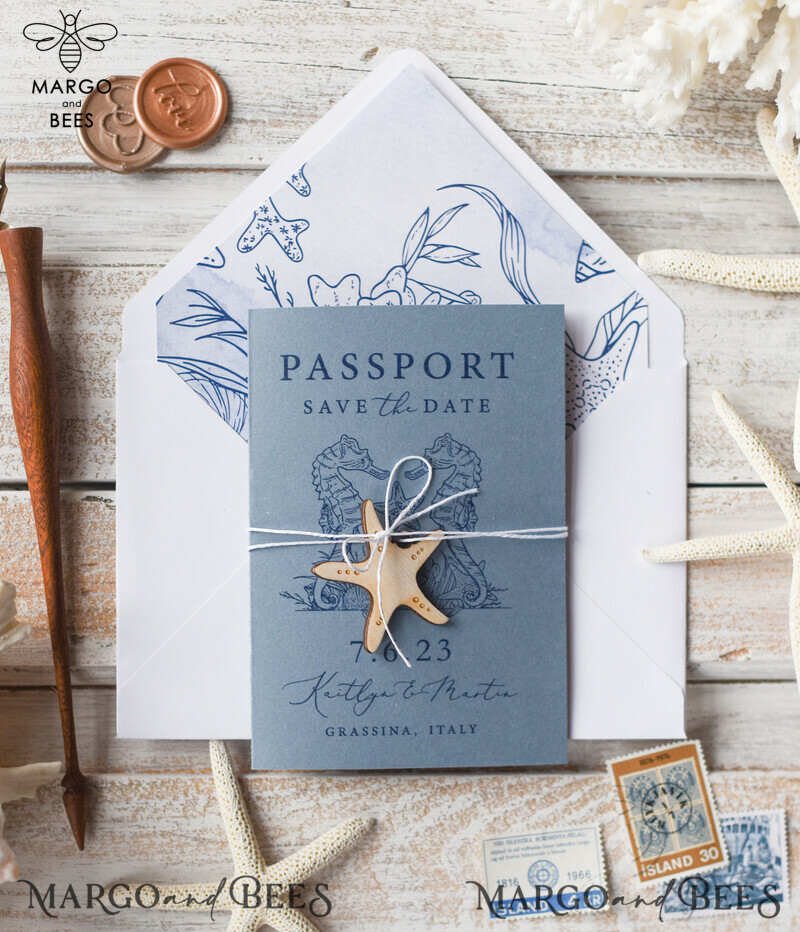 Unique Personalised Passport Save the Date Card for Your Beach Wedding Destination-2