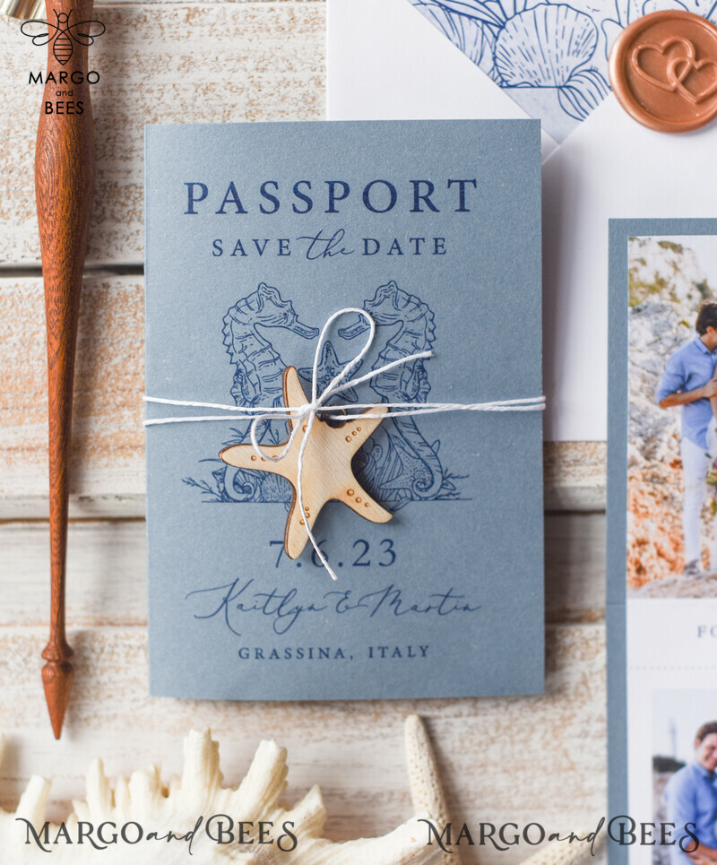 Unique Personalised Passport Save the Date Card for Your Beach Wedding Destination-3