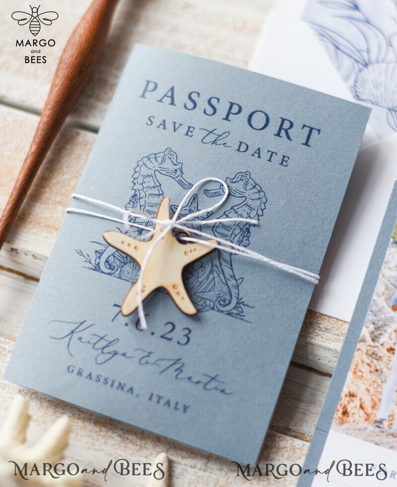 Unique Personalised Passport Save the Date Card for Your Beach Wedding Destination-5