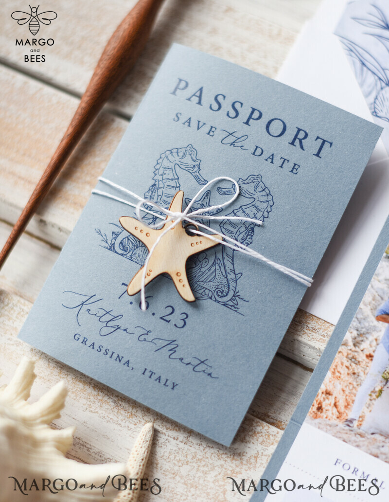 Unique Personalised Passport Save the Date Card for Your Beach Wedding Destination-6