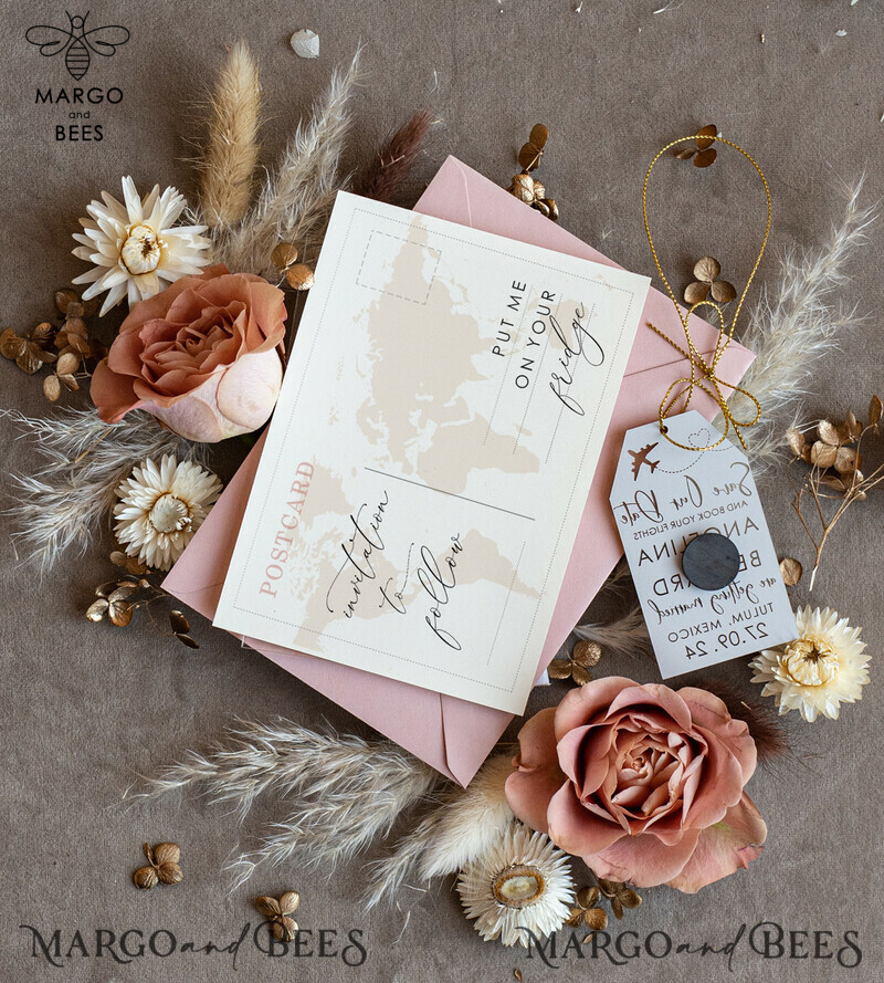 Personalised Travel Save the Date Acrylic Tag Magnet and Card: A Perfect Wedding Reminder
Gold Blush Pink Luggage Tag Wedding Save The Dates Acrylic Magnets: A Glamorous Way to Announce Your Special Day
Save The Date Cards: Elegant and Timeless Wedding Reminders-2