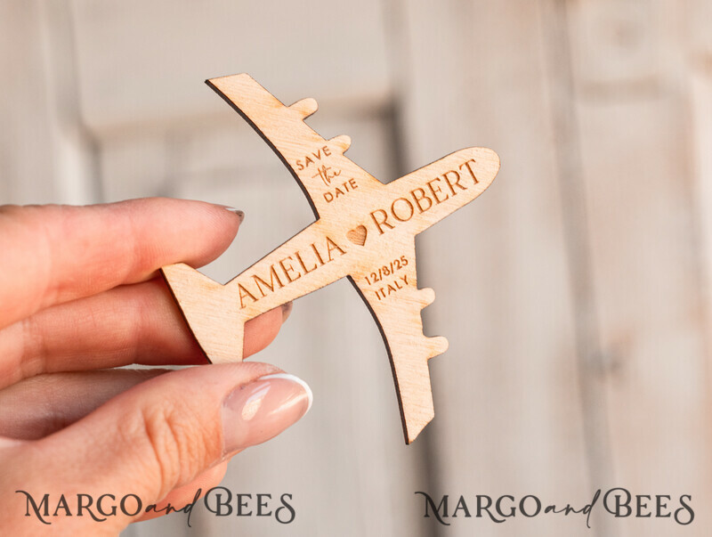 erracotta Wooden airplane magnet Save The Date Cards boardingpass travel airplane save the dates destination wedding magnets-6