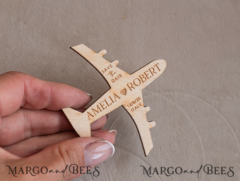 erracotta Wooden airplane magnet Save The Date Cards boardingpass travel airplane save the dates destination wedding magnets-7
