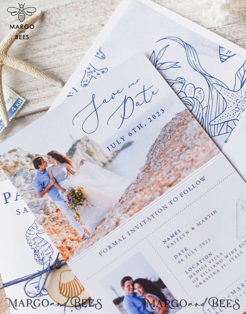 Unique and Elegant: Personalised Passport Save the Date Card for Your Beach Wedding Destination-1