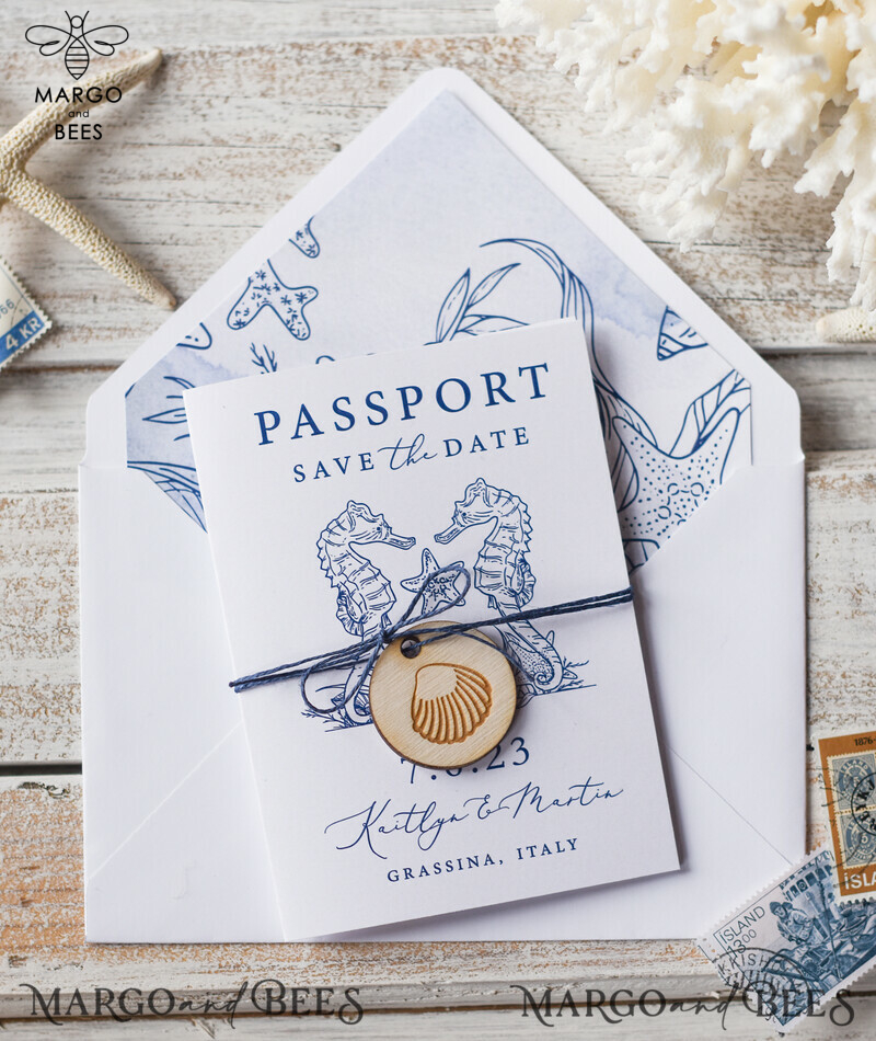 Unique and Elegant: Personalised Passport Save the Date Card for Your Beach Wedding Destination-2