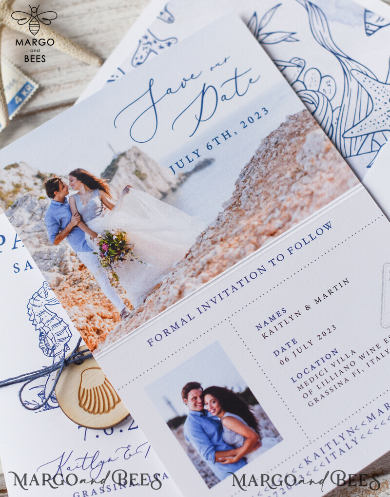 Unique and Elegant: Personalised Passport Save the Date Card for Your Beach Wedding Destination-3