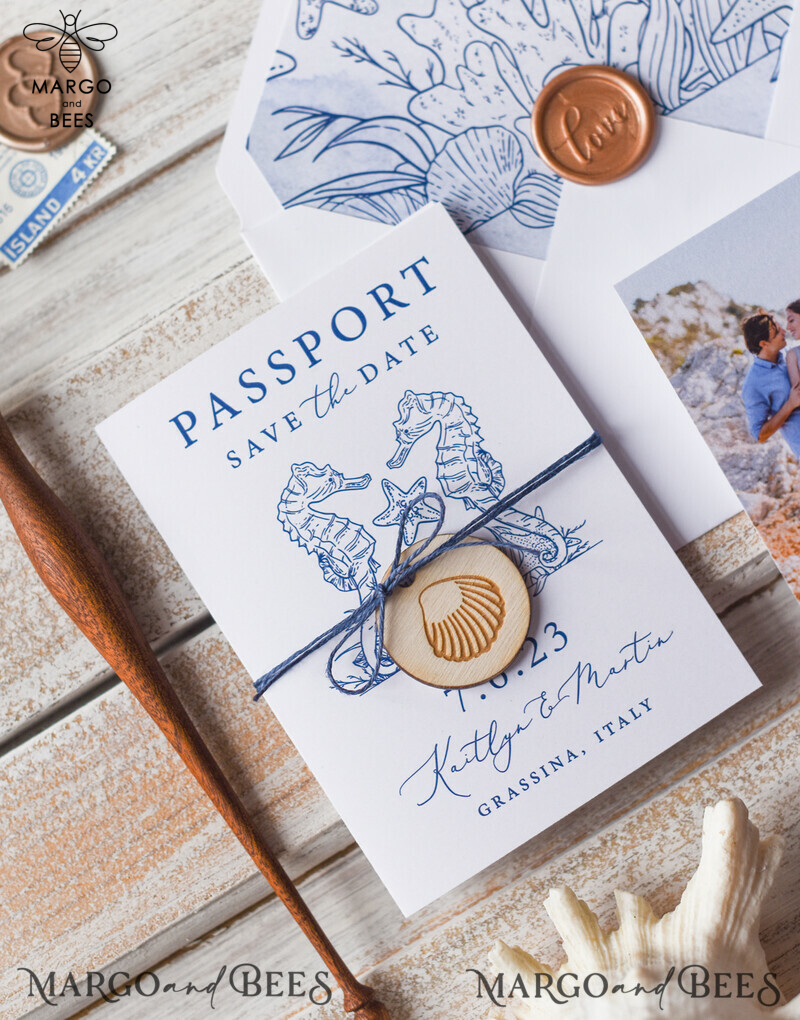 Unique and Elegant: Personalised Passport Save the Date Card for Your Beach Wedding Destination-4