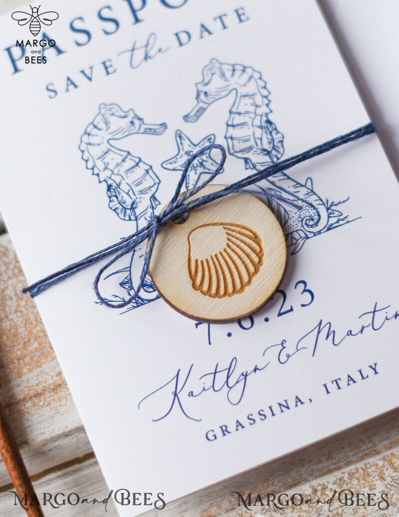 Unique and Elegant: Personalised Passport Save the Date Card for Your Beach Wedding Destination-5