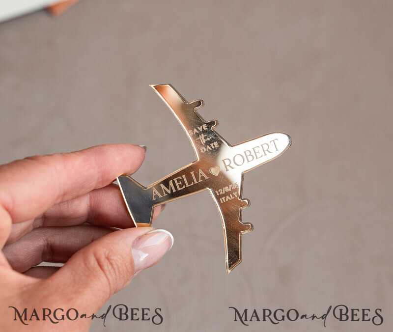 Sage green golden airplane magnet Save The Date Cards with Photo boardingpass travel airplane save the dates destination wedding magnets-4