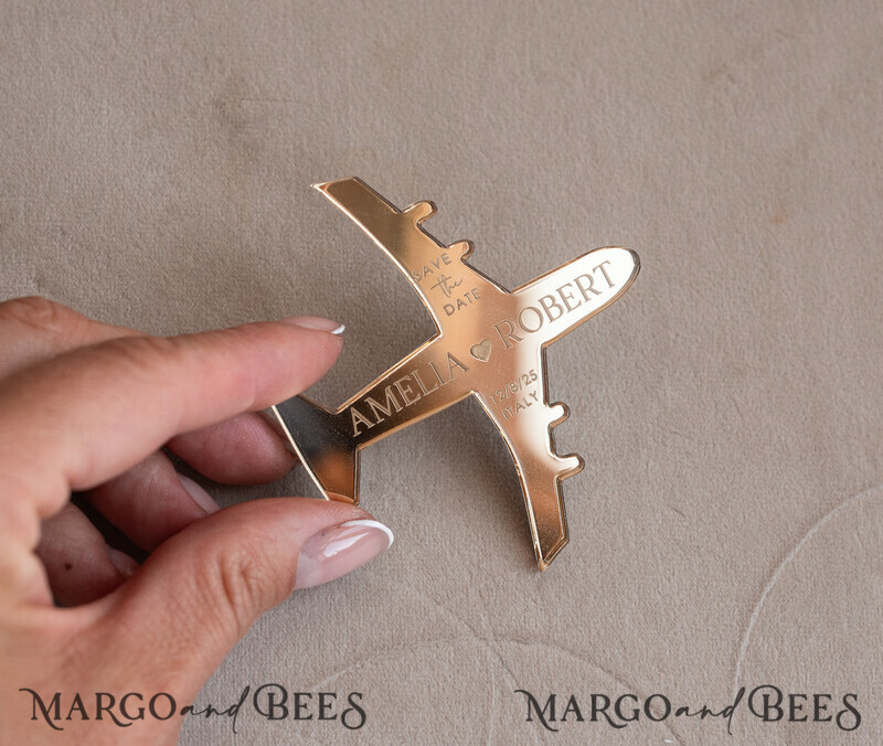 Sage green golden airplane magnet Save The Date Cards with Photo boardingpass travel airplane save the dates destination wedding magnets-5