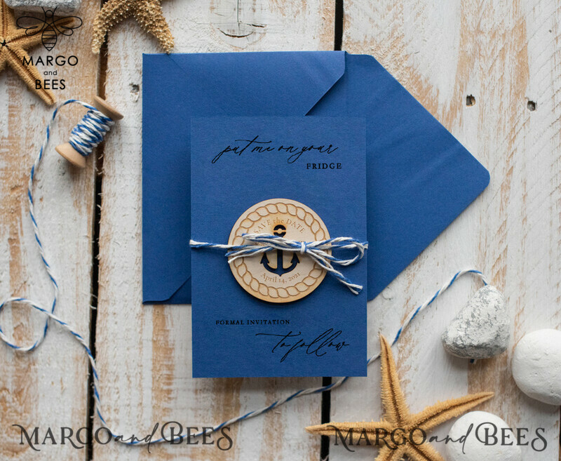 Personalised Beach Save the Date Magnets and Card: Perfect for Travel Navy Wedding Destination Save the Date Cards-1
