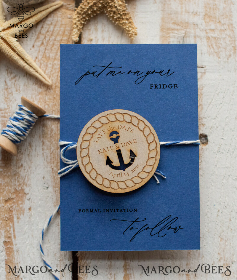 Personalised Beach Save the Date Magnets and Card: Perfect for Travel Navy Wedding Destination Save the Date Cards-0