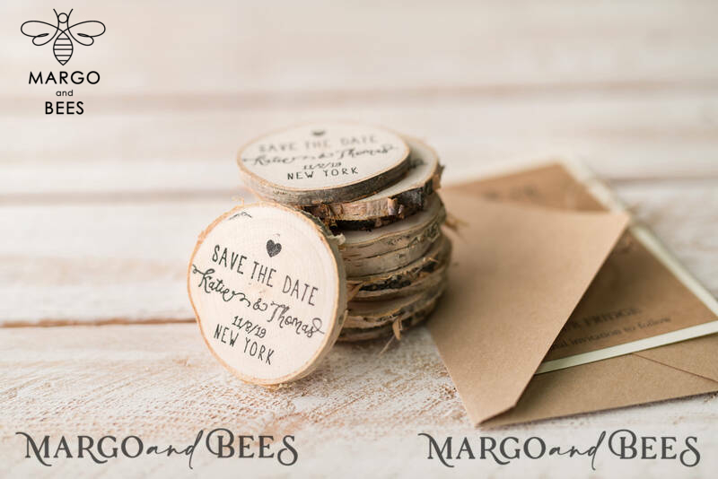 Save the Date Craft Card with Wooden Slice Fridge Magnet perfect for Rustic Wedding-3