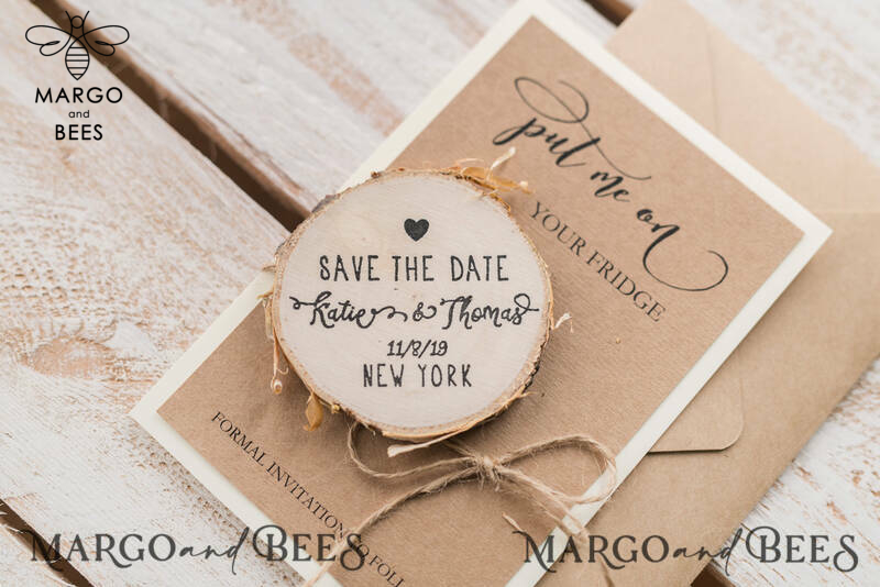Save the Date Craft Card with Wooden Slice Fridge Magnet perfect for Rustic Wedding-4