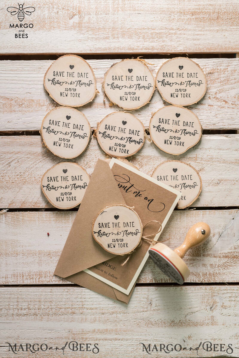 Save the Date Craft Card with Wooden Slice Fridge Magnet perfect for Rustic Wedding-5