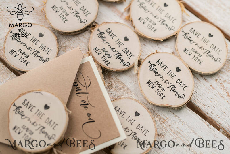 Save the Date Craft Card with Wooden Slice Fridge Magnet perfect for Rustic Wedding-6