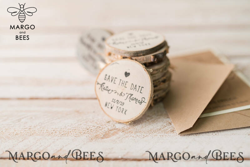 Save the Date Craft Card with Wooden Slice Fridge Magnet perfect for Rustic Wedding-7