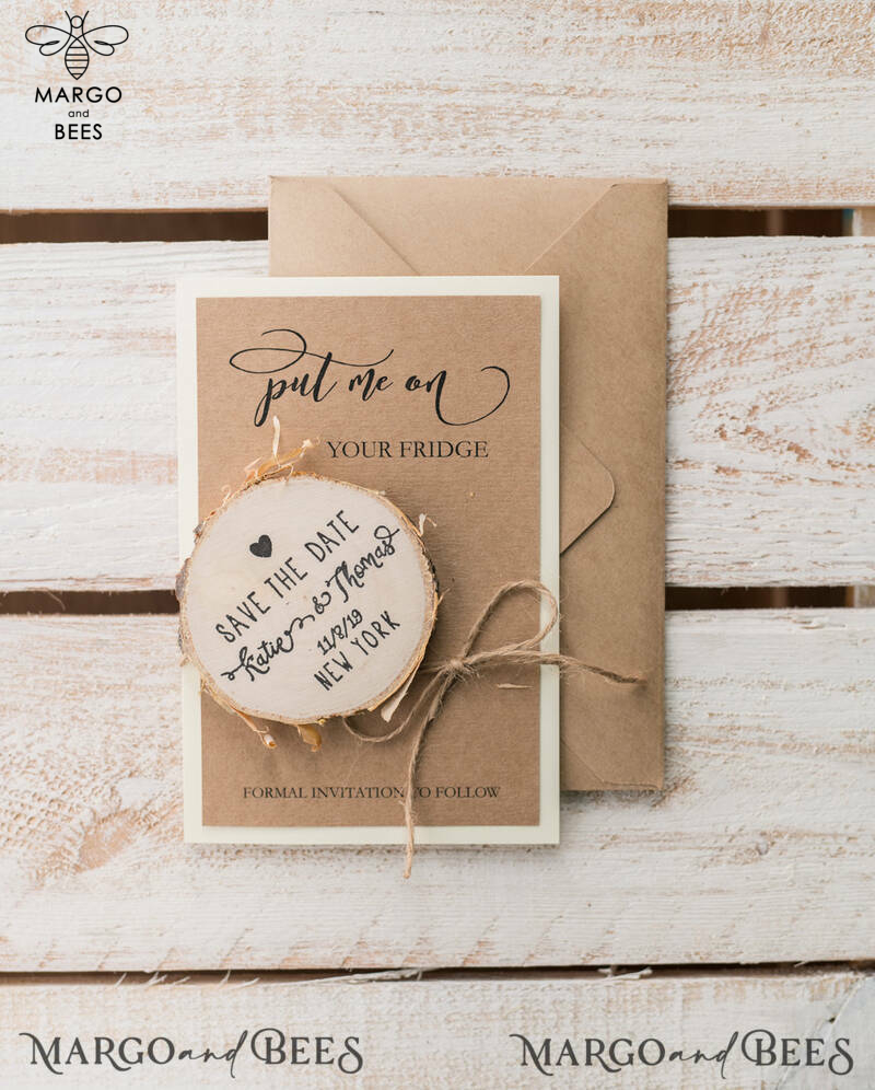 Save the Date Craft Card with Wooden Slice Fridge Magnet perfect for Rustic Wedding-0