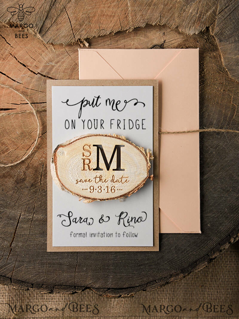 Wedding Save the Date card rustic magnet   -1