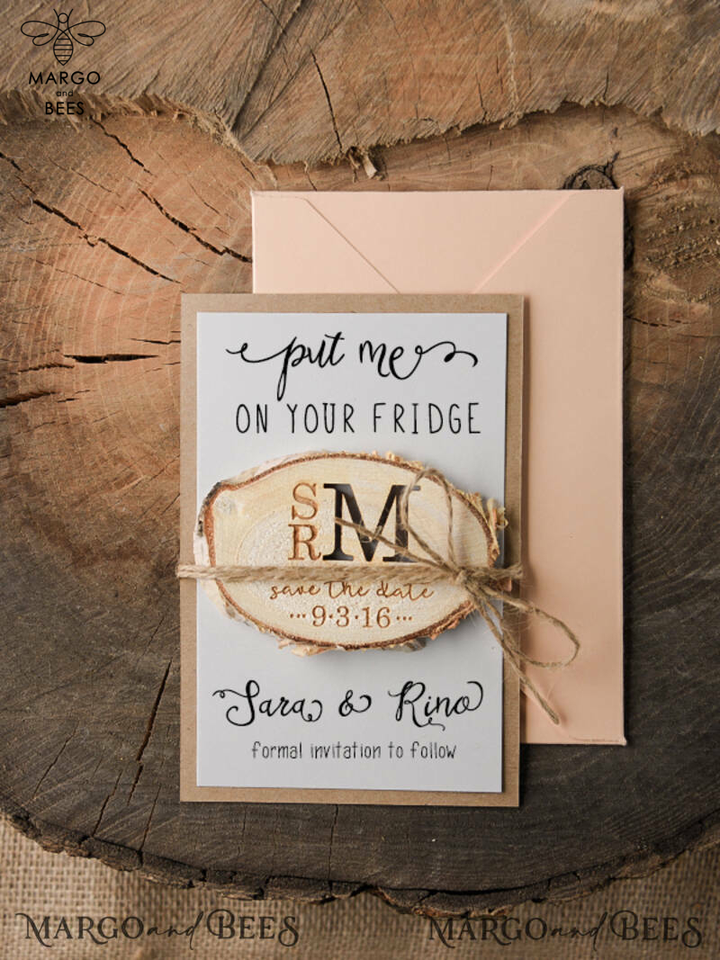 Wedding Save the Date card rustic magnet   -0