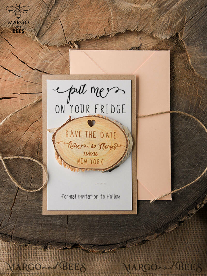 Save the date wedding card Personalised Rustic Wooden Heart   -1