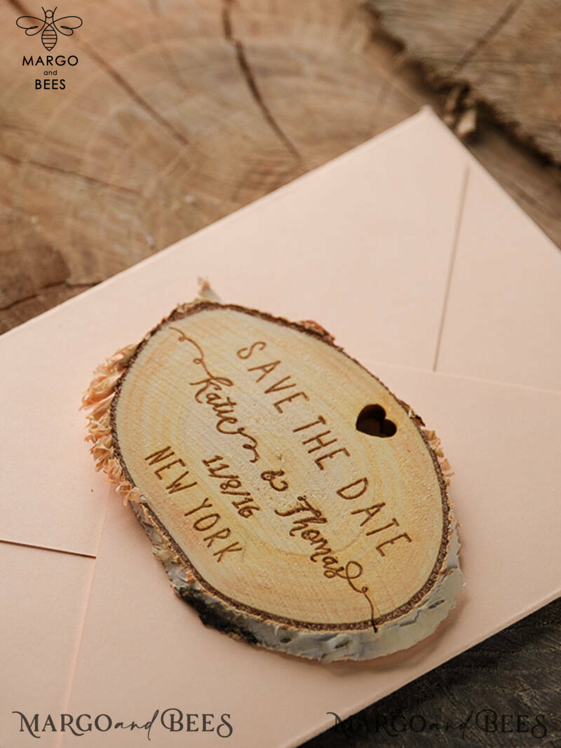 Save the date wedding card Personalised Rustic Wooden Heart   -2