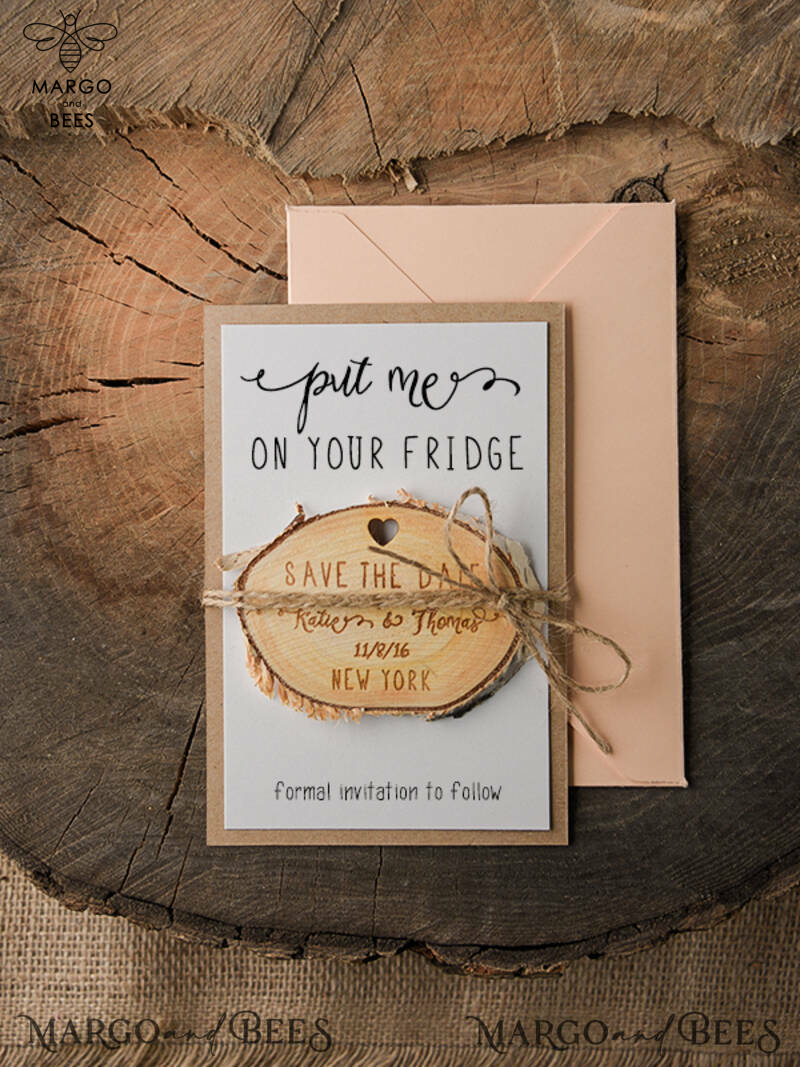 Save the date wedding card Personalised Rustic Wooden Heart   -0