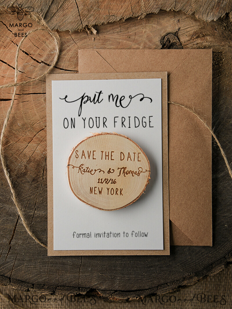 A Unique and Personalized Touch: Bespoke Wood Save the Date Magnets Featuring Birch Slice Design-1