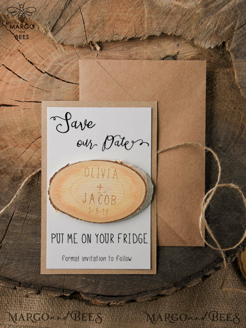 Personalised Wedding Save the datesBespoke wedding save the date magnet, Wood Save the Date, birch slab save the date  -0