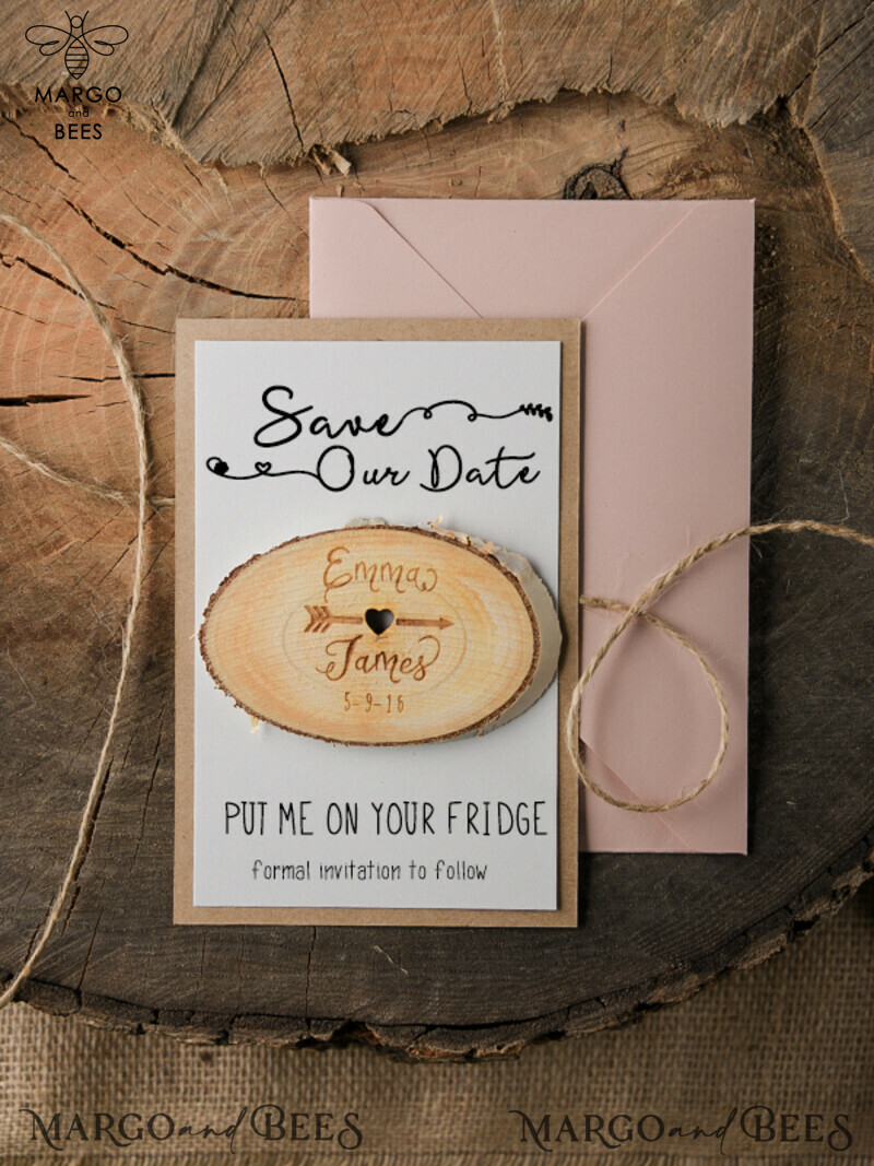 Customized Wedding Save the Dates: Unique Wood Save the Date Magnets on Birch Slabs-1