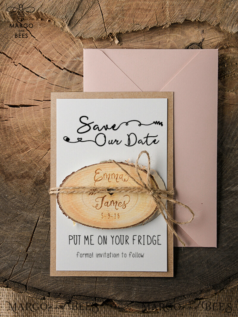 Personalized Wedding Save the Dates: Bespoke Wood Magnet or Birch Slab Save the Date-0