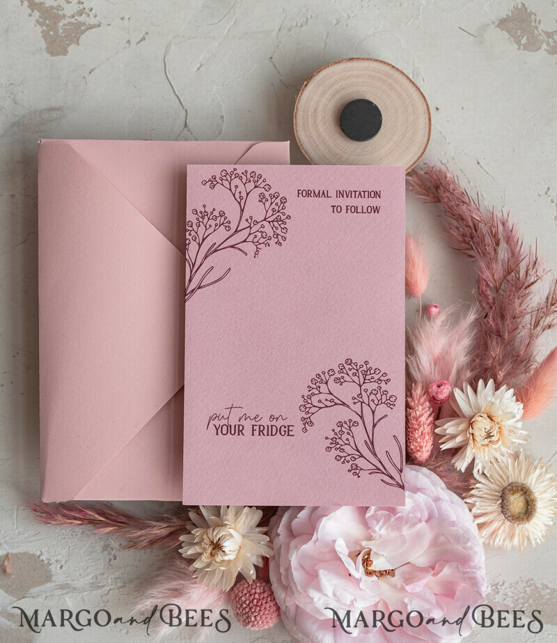 Pink Rustic Save The Date Magnet & Card, Modern Craft Save Our Date Wood Magnets-1