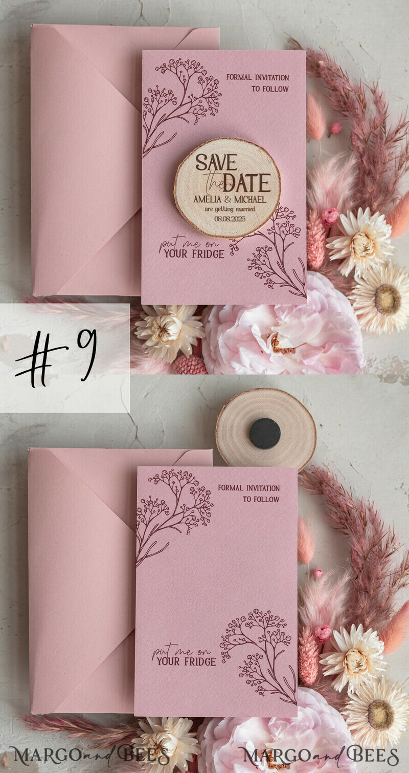 Pink Rustic Save The Date Magnet & Card, Modern Craft Save Our Date Wood Magnets-2