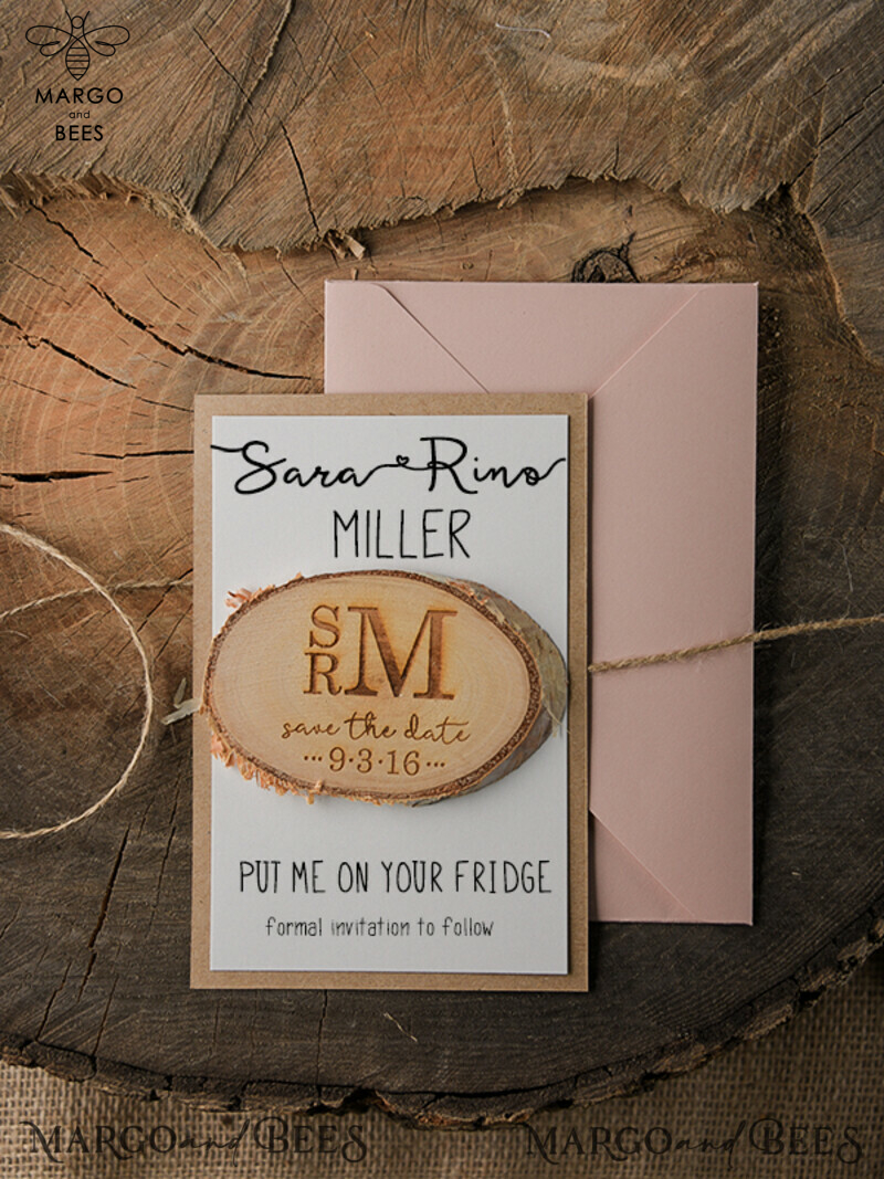 Personalised Wedding Save the Dates: Bespoke Wood Save the Date Magnet on Birch Slab-1