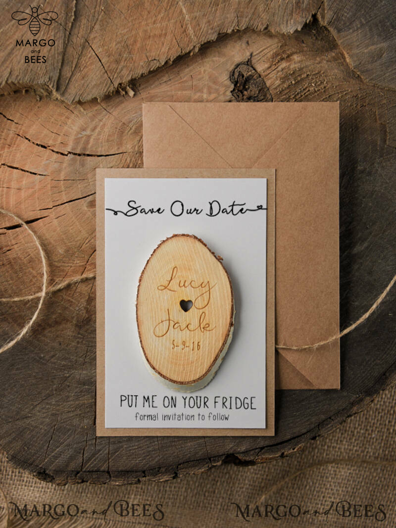 Personalised Wedding Save the datesBespoke wedding save the date magnet, Wood Save the Date, birch slab save the date  -1