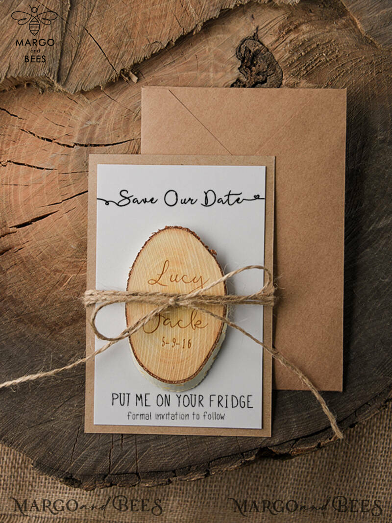 Personalised Wedding Save the datesBespoke wedding save the date magnet, Wood Save the Date, birch slab save the date  -0