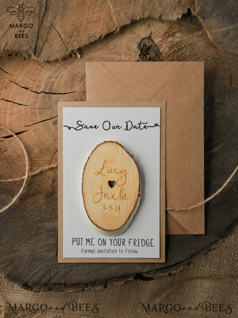 Personalised Wedding Save the Dates: Bespoke Wood Magnet and Birch Slab Designs-1