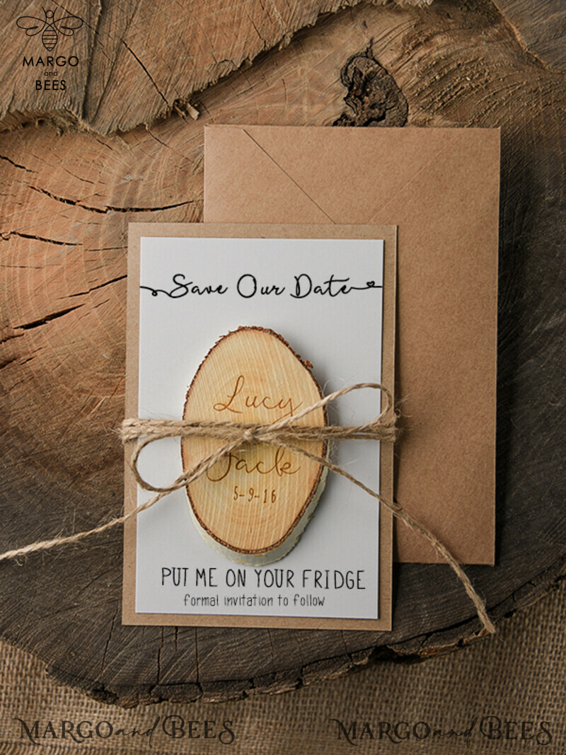 Personalised Wedding Save the Dates: Custom Wood and Birch Slab Magnets-0