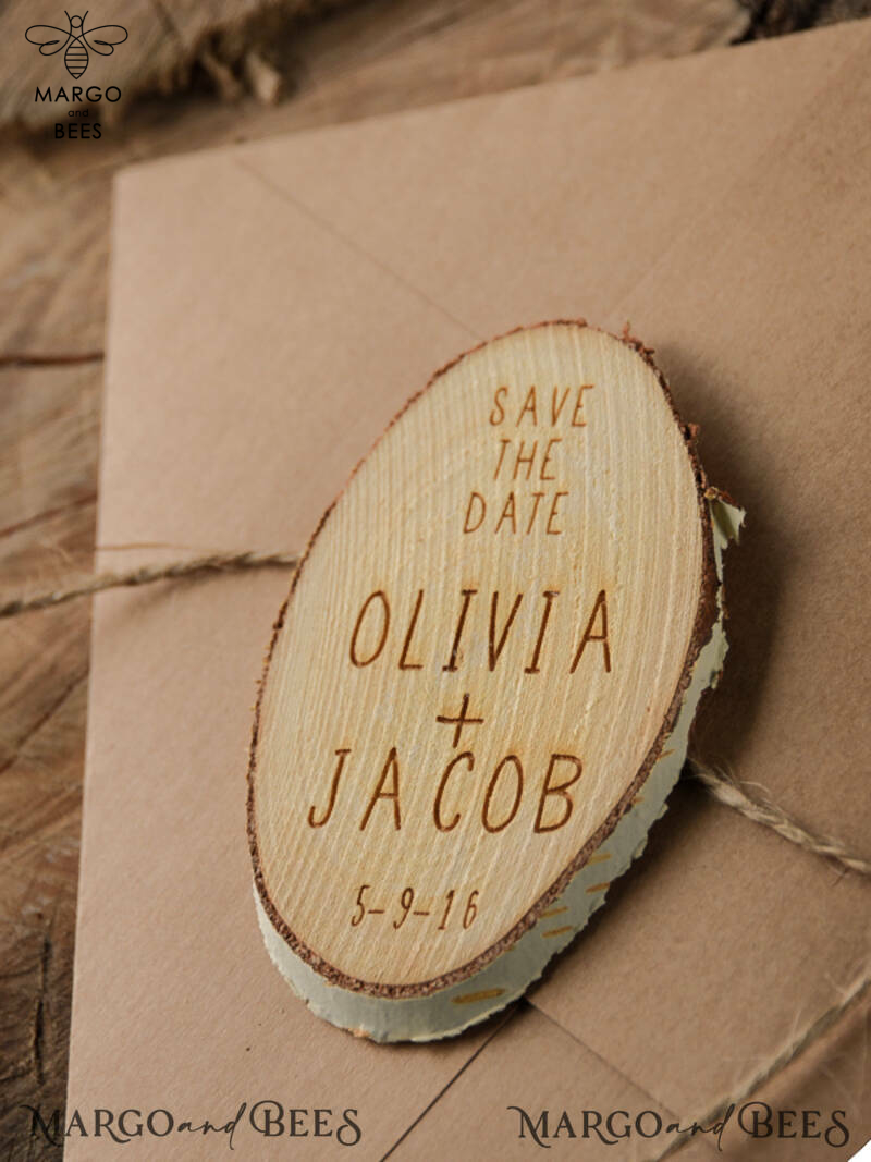 Bespoke wedding save the date magnet, Wood Save the Date, birch slice save the date-4