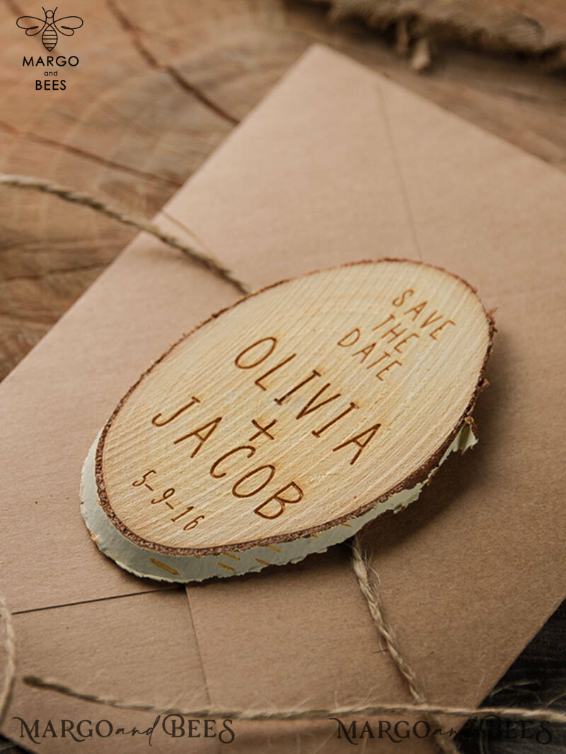 Bespoke wedding save the date magnet, Wood Save the Date, birch slice save the date-5