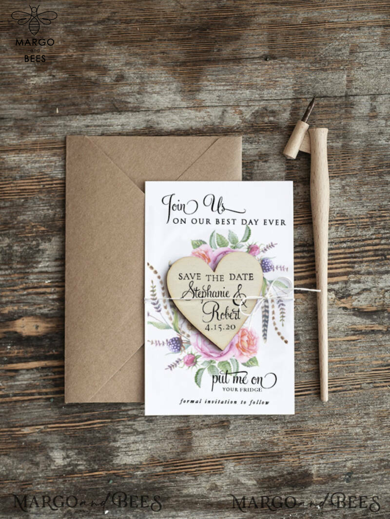Save the date handmade cards Heart magnet fridge magnet  Wedding Save The Date Card and Heart Magnet, Blush Pink Save Our Date Wood Magnets-3