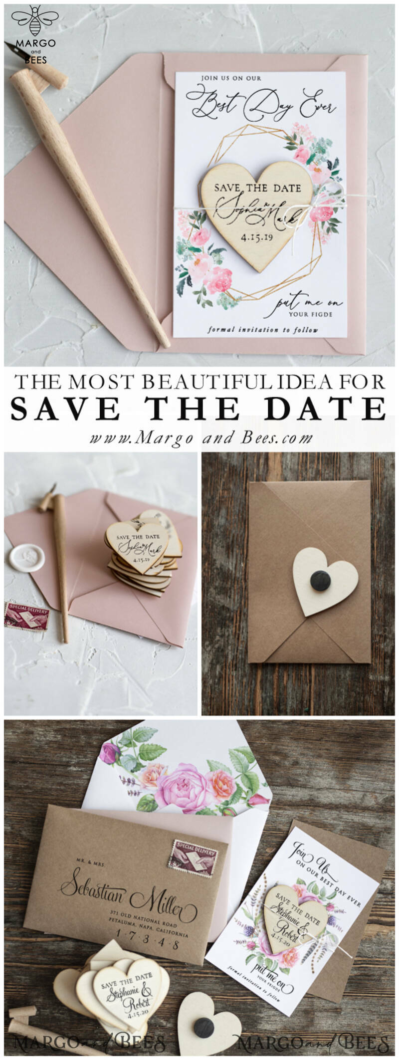 Save the date handmade cards Heart magnet fridge magnet  Wedding Save The Date Card and Heart Magnet, Blush Pink Save Our Date Wood Magnets-6