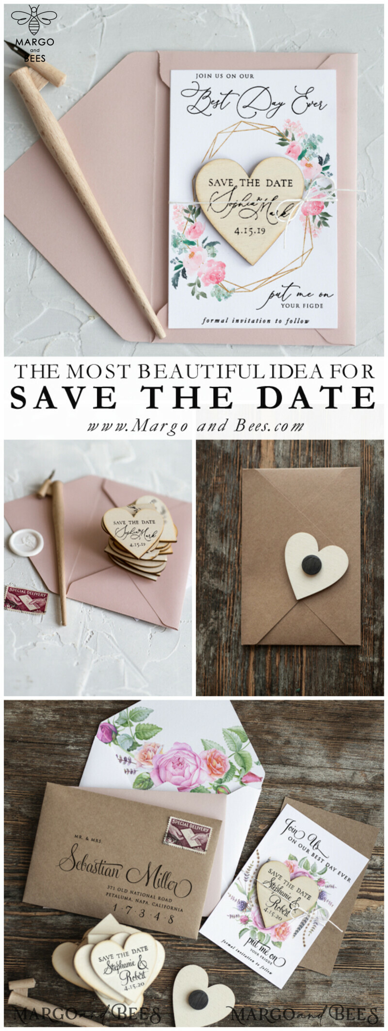 Save the Date Handmade Cards: Heart Magnet Fridge Magnet Combo for Weddings!-6