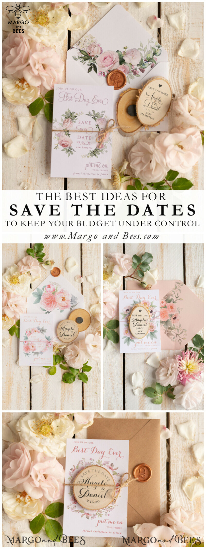 Beautiful Personalised Wedding Save the Date Card and Wood Slice Magnet: Boho Rustic Wooden Magnets for Your Save Our Dates-6