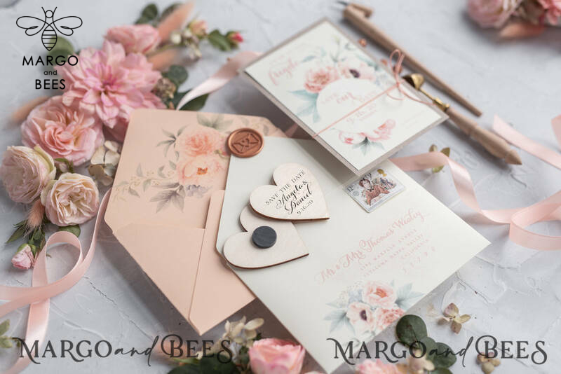 Bespoke wedding save the date Personalised Rustic magnets   Wedding Save The Date Card and Heart Magnet, Blush Pink Save Our Date Wood Magnets -2