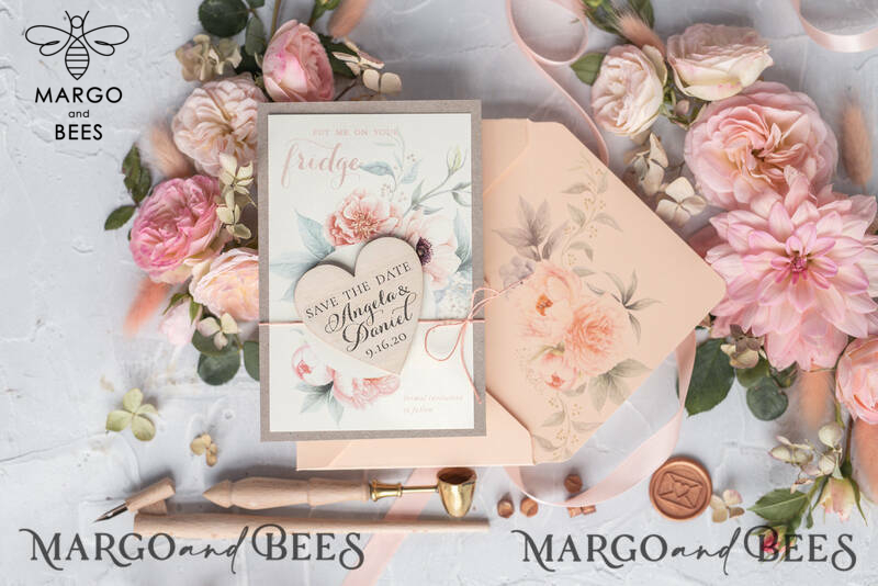 Bespoke wedding save the date Personalised Rustic magnets   Wedding Save The Date Card and Heart Magnet, Blush Pink Save Our Date Wood Magnets -4