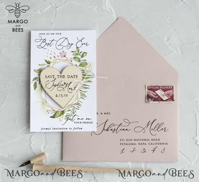 Rustic Wedding Save the Date Card with Wooden Slice Magnet - Craft Your Perfect Reminder-0