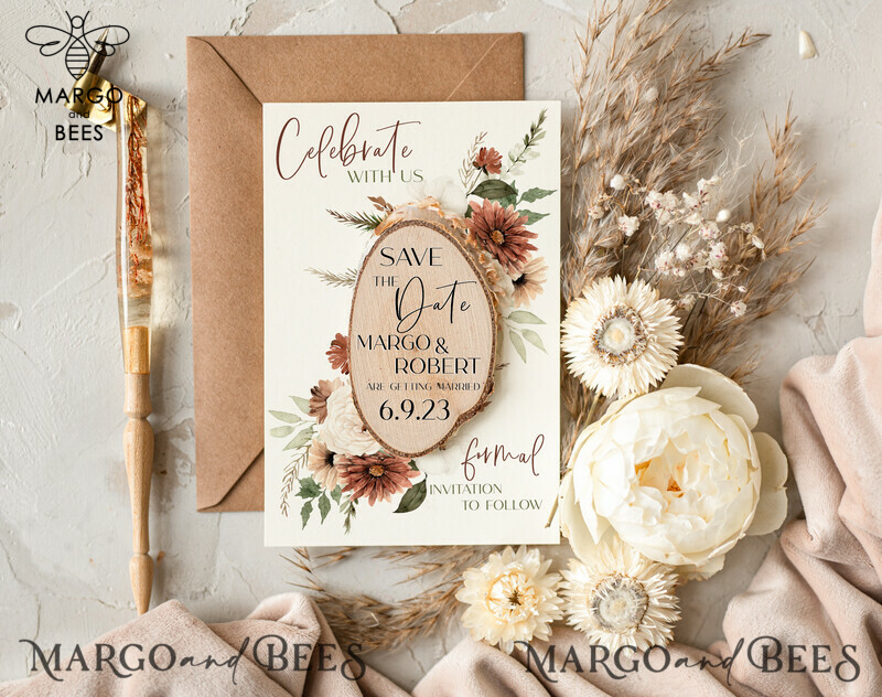 Crafting Boho Wedding Save the Date Cards and Wooden Slice Magnets-1