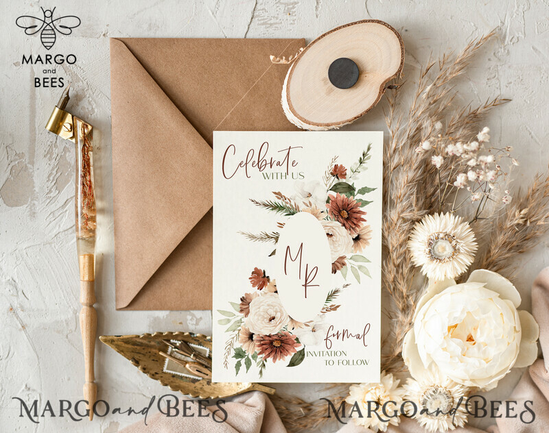 Craft a Memorable Wedding with Boho Save the Date Cards and Wooden Slice Magnets-2