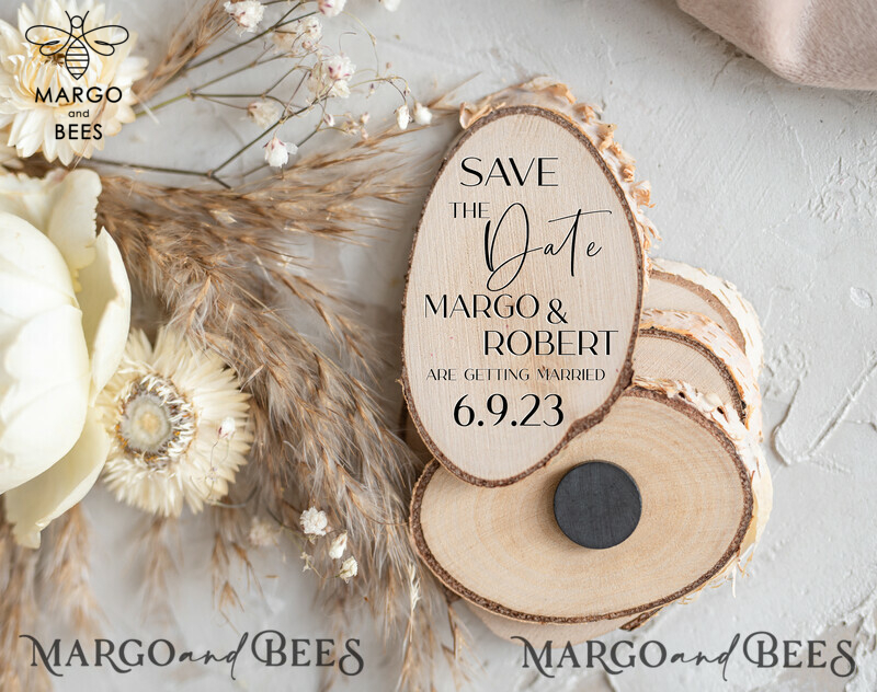 Craft a Memorable Wedding with Boho Save the Date Cards and Wooden Slice Magnets-3